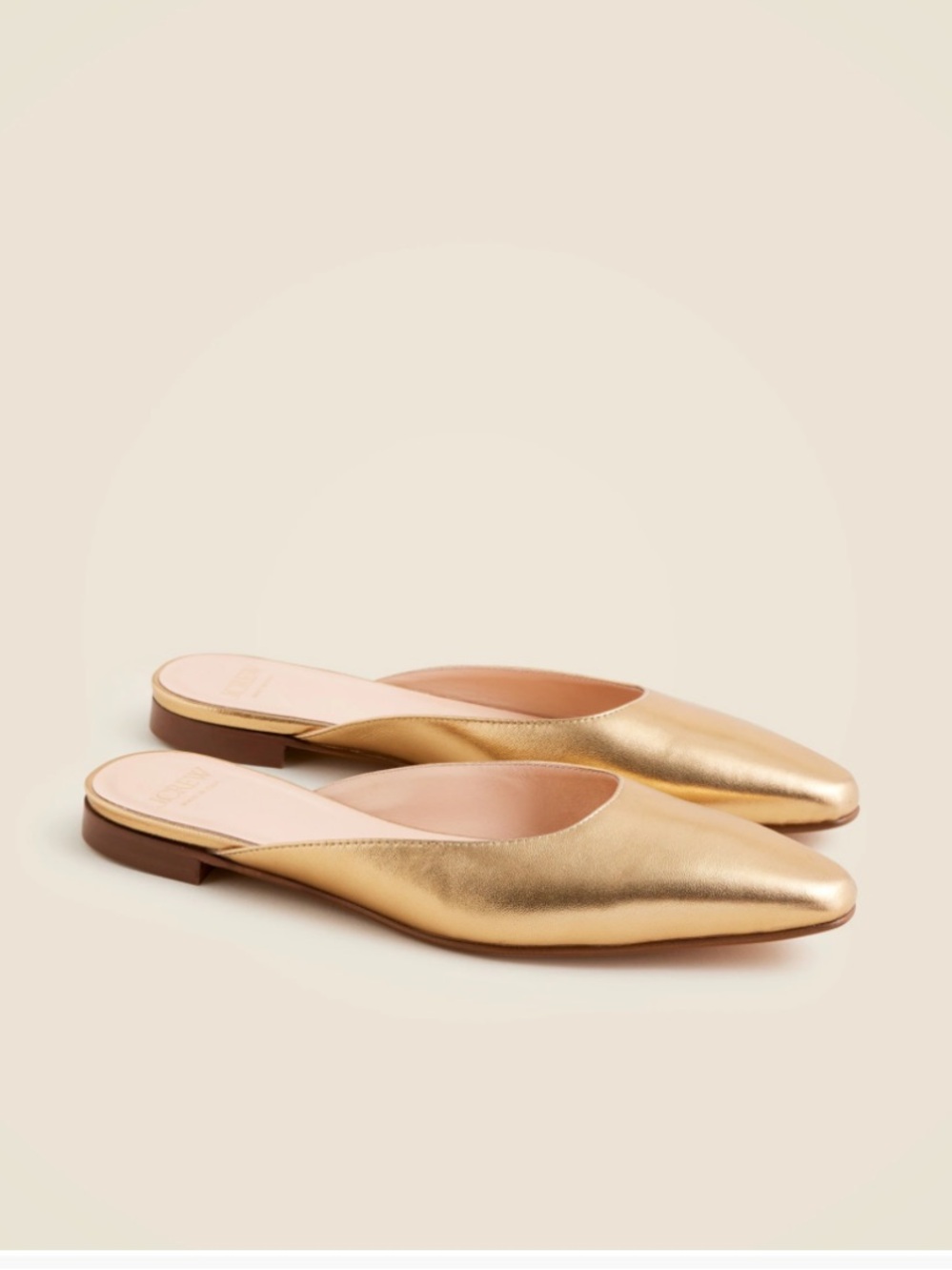 J. Crew Metallic Gold Pointed-Toe Slip-On Mules, Flats, Made in Italy - Picture 1 of 8